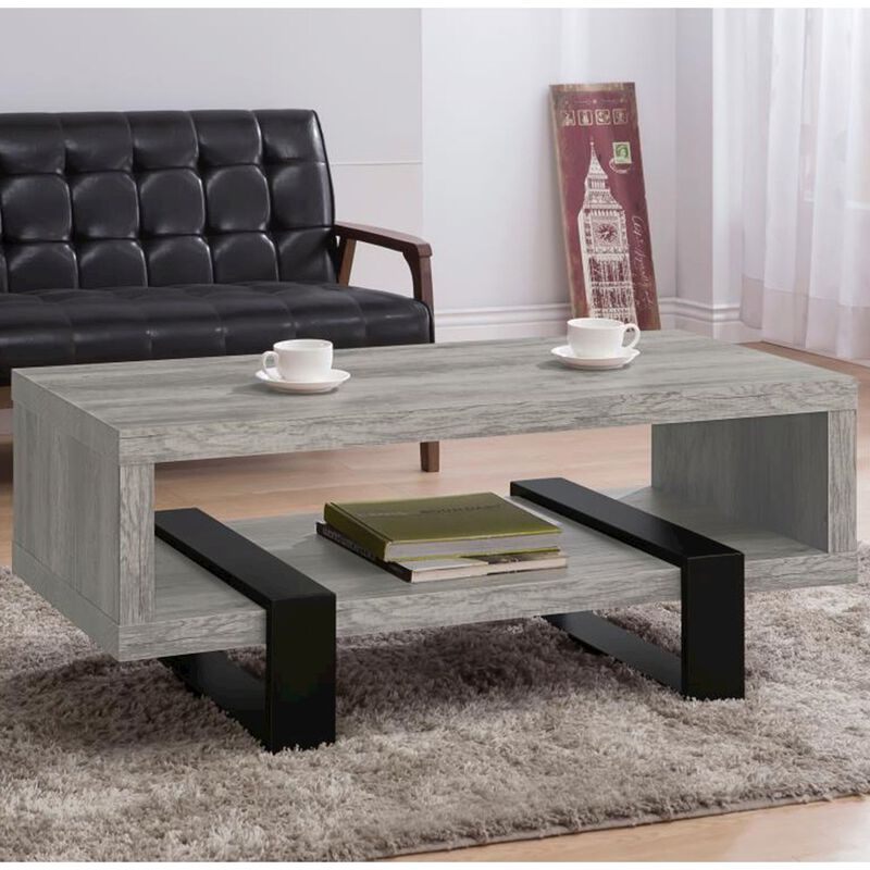 Simple Relax Living Room Coffee Table With Shelf in Grey image number 4