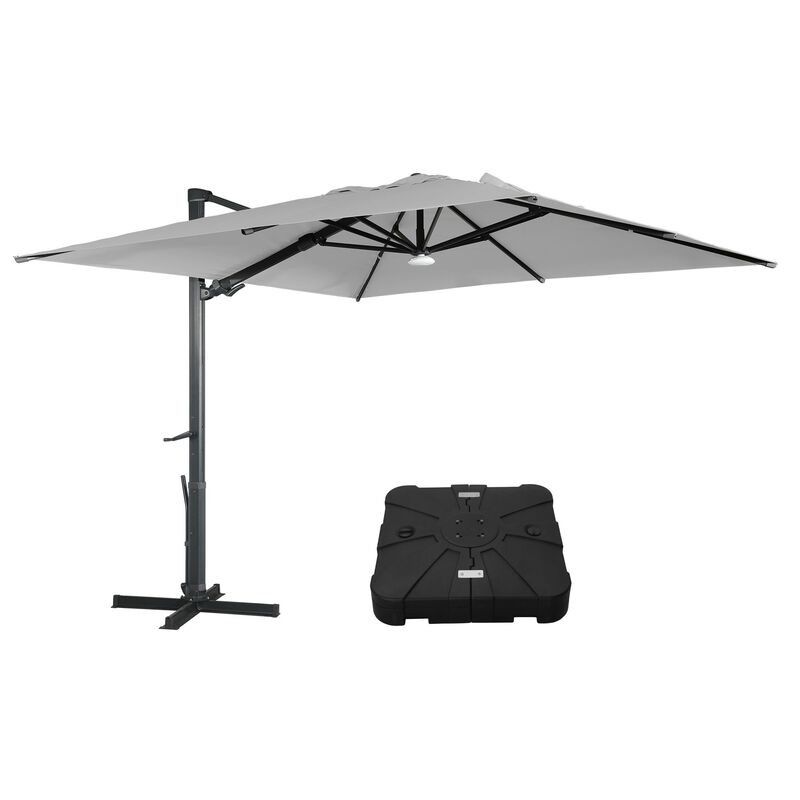 MONDAWE 10 ft. Square Outdoor Cantilever Umbrella Aluminum Frame Tilting Parasol with Detachable Bluetooth LED Light Panel and Weighted Based