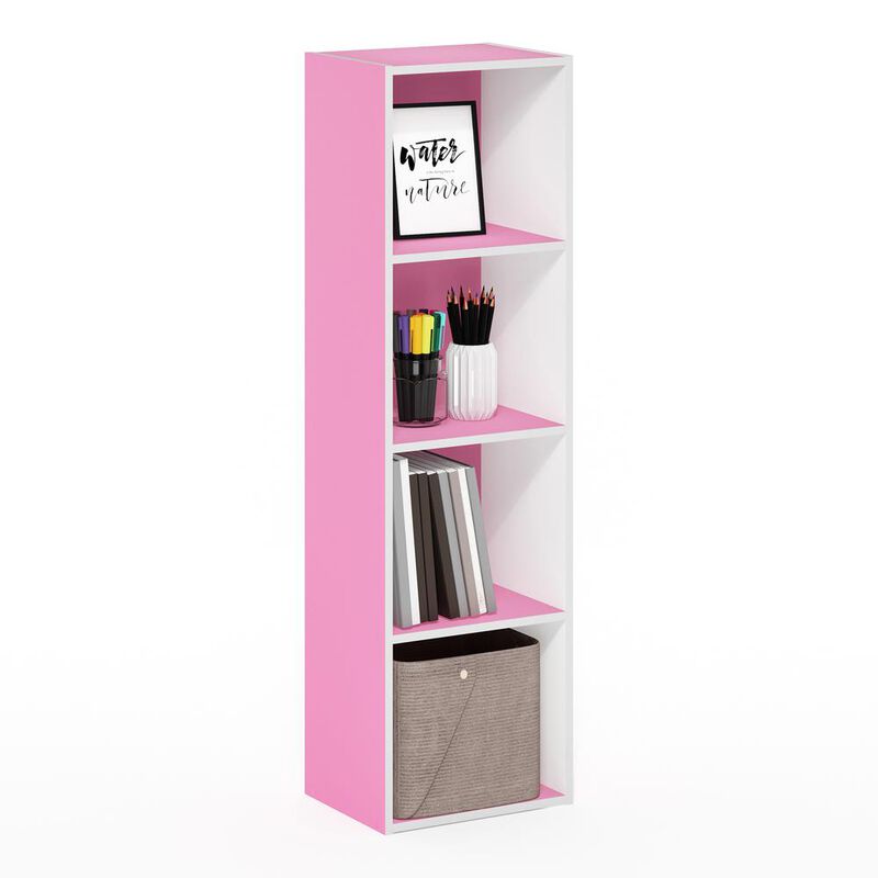 Furinno Pasir 4-Tier Open Shelf Bookcase, Pink/White