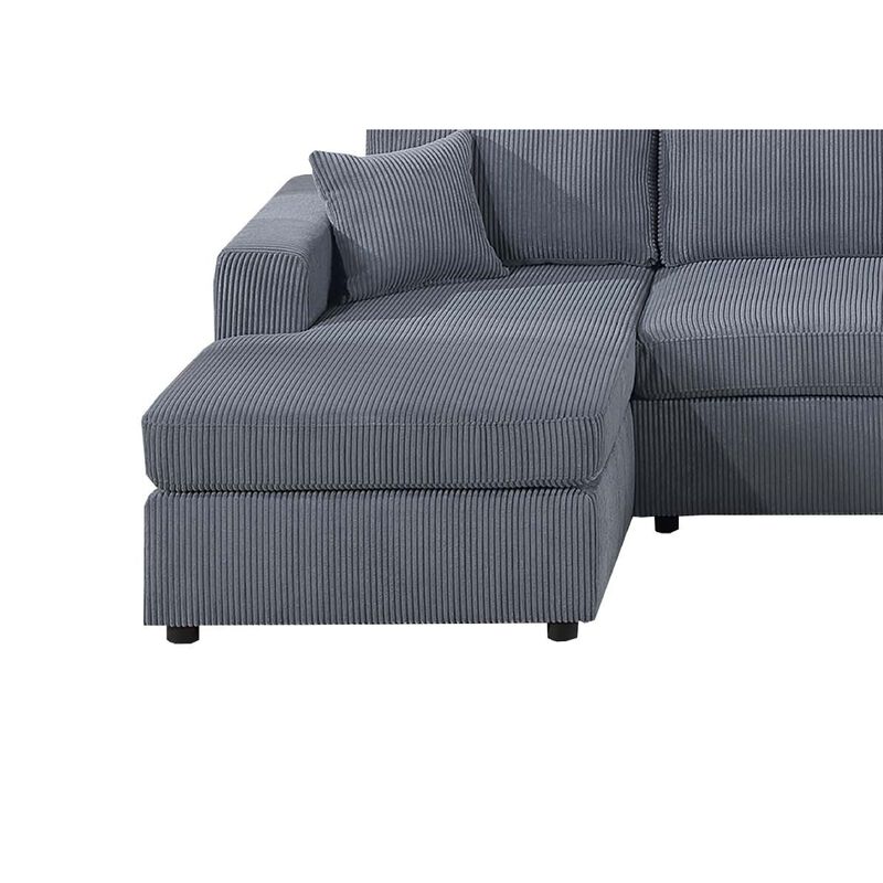 Iny U Sectional Sofa Set with Chaise, Armless Chair, 2 Pillows, Gray - Benzara