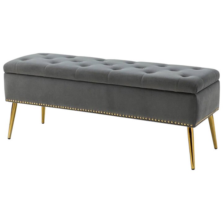 Mid-Century Modern Bed Storage Bench with Velvet Seat