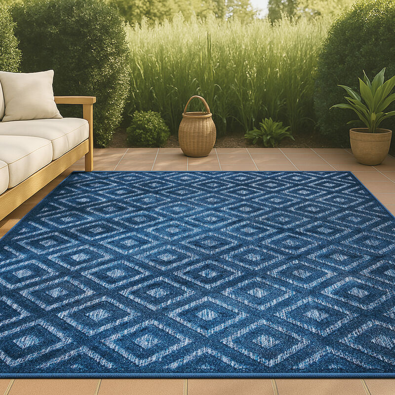 Portmany Neutral Diamond Trellis Indoor/Outdoor Area Rug