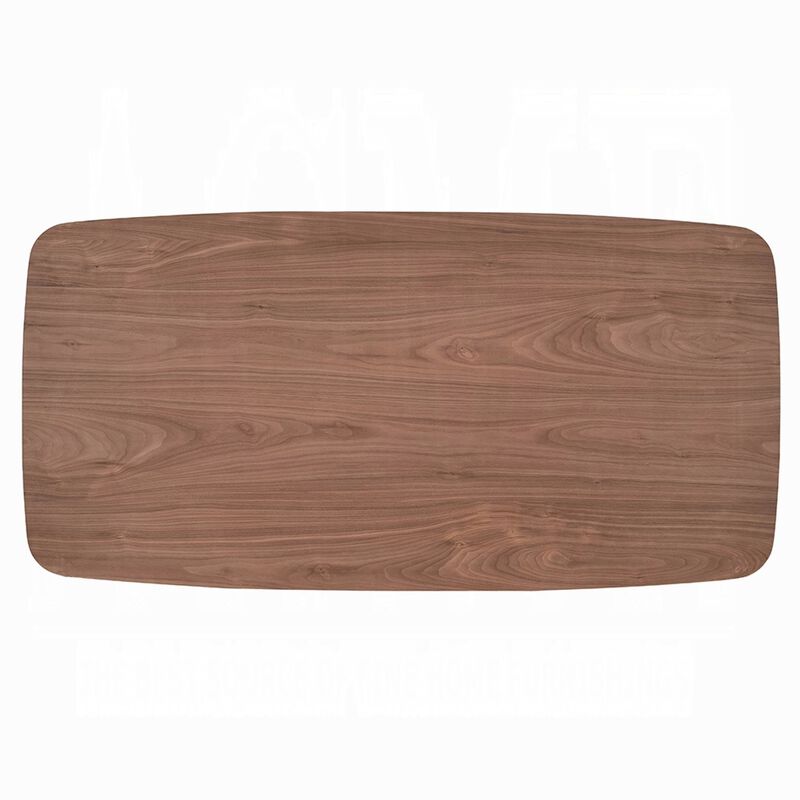 Hamza Rectangular Dining Table, Curved Wood Base, Walnut Brown 71 Inch