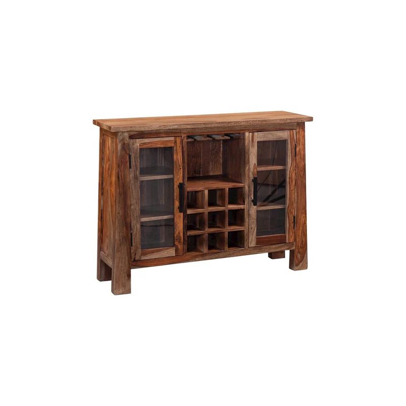 Porter Designs Kalispell Solid Sheesham Wood Bar Cabinet, Brown image number 2