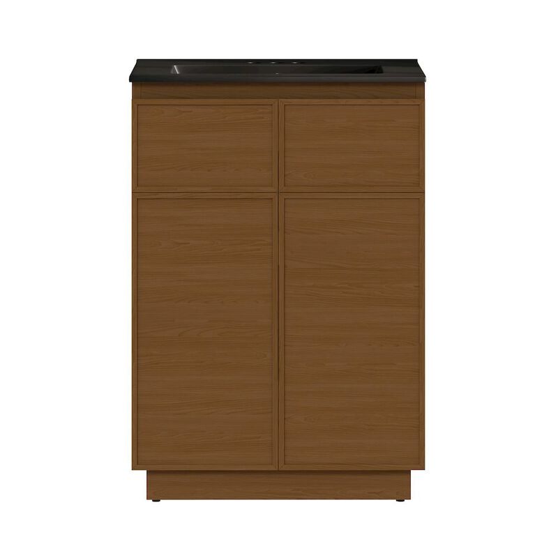 24" Freestanding Bathroom Vanity in Brown Oak, Black 3-Hole Centerset Sink Top image number 0