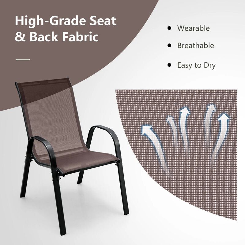 Set of 4 Stackable Patio Dining Chairs with Armrests and Breathable Fabric image number 4