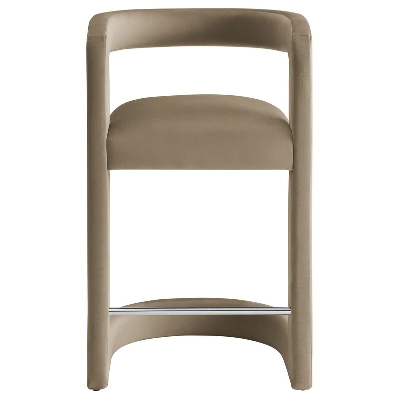Modway Winslow Performance Velvet Counter Stool with Stainless Steel Footrest in Taupe image number 7
