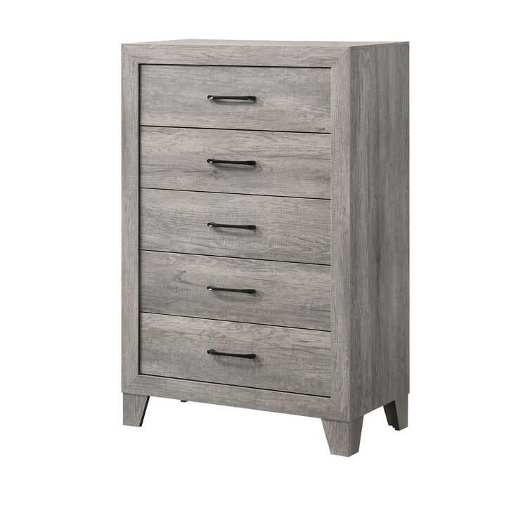 Isha 48 Inch 5 Drawer Tall Dresser Chest with Metal Handles, Driftwood Gray-Benzara