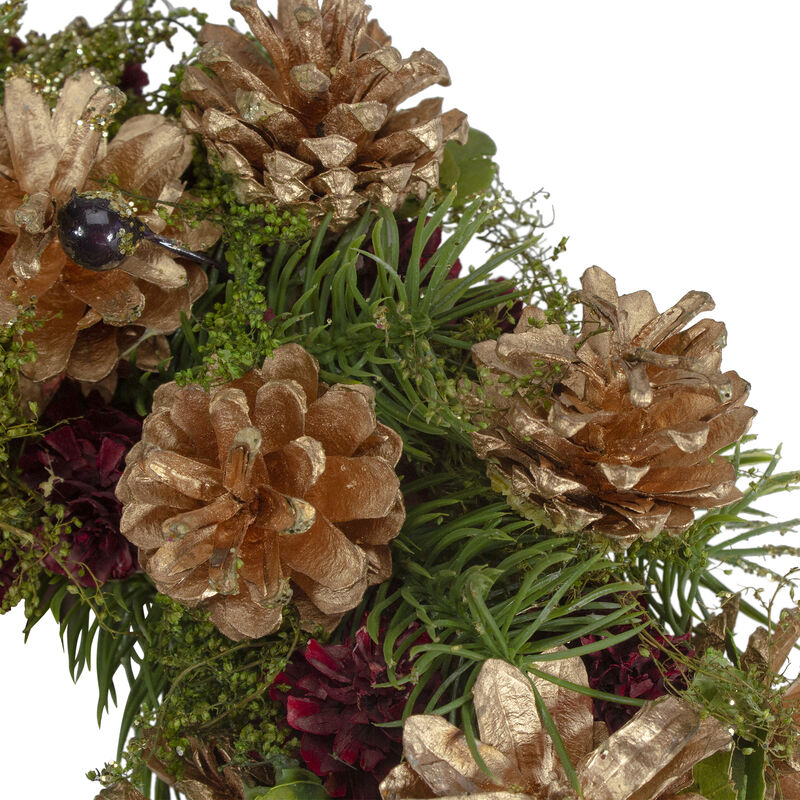 12" Green  Gold  and Red Glitter Pinecones Christmas Wreath image number 3