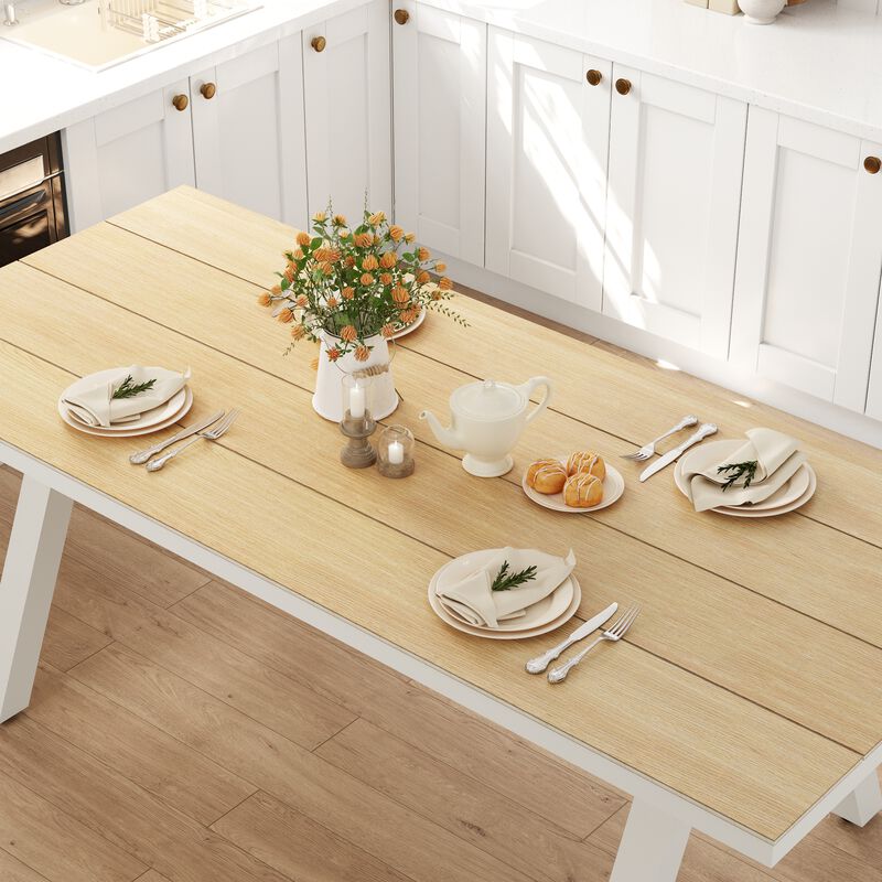 FUFU&GAGA Modern Wood Grain Dining Table with Light Gray Iron Legs (86.6" W x 38.4" D x 30.2" H), Wood Grain