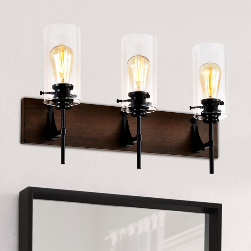 ELEMENT ACE 3-Light Wall Mounted Bathroom Vanity Light Fixture with Clear Glass Shade, Over Mirror Lighting for Kitchen, Bedroom, Hallway, Dining Room image number 1