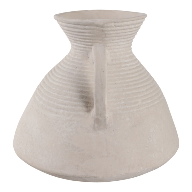 15x15" Wide Paper Mache Vase With Handles, White image number 2