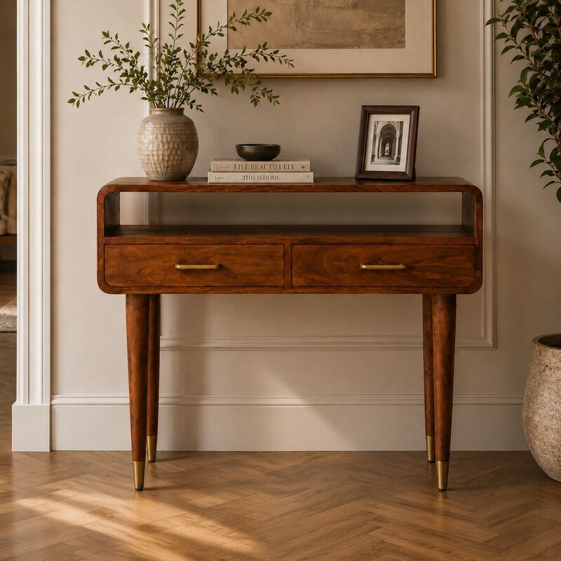 Artisan Furniture Solid Wood Valenza Curved Console Table, Brown image number 1