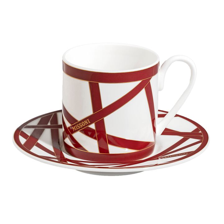 Coffee Cup & Saucer NASTRI BORDEAUX Set of 2, cup diam. 2.36", H 2.4", saucer diam. 4.72"