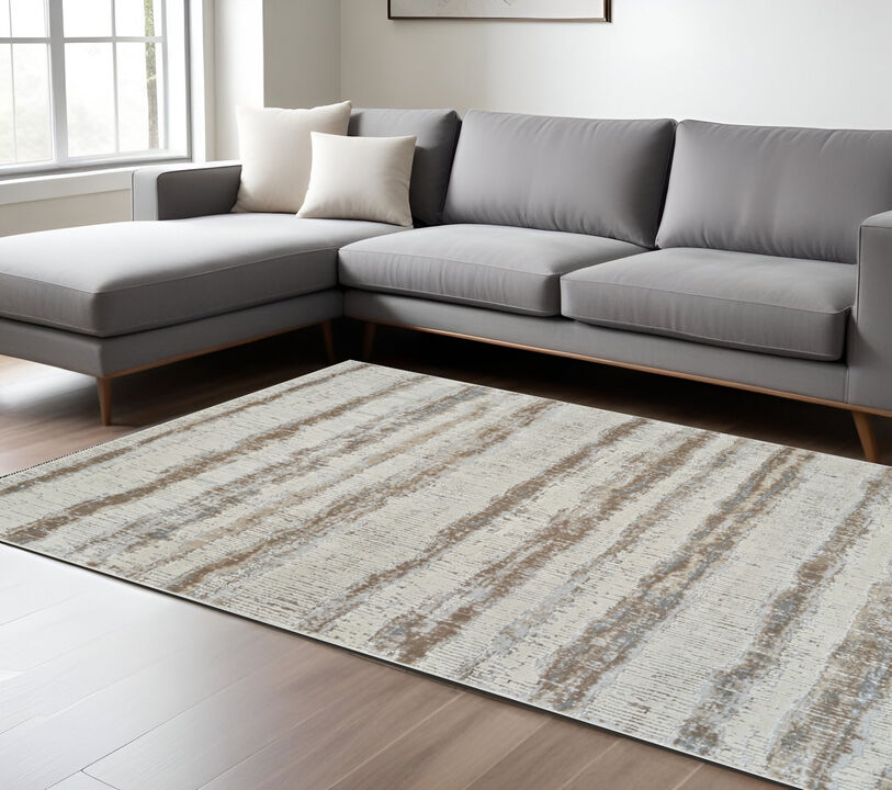 HomeRoots 5' X 8' Beige and Brown Abstract Non Skid Area Rug