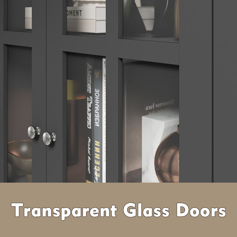 FUFU&GAGA Modern MDF Bookcase with 3 Shelves and Doors (31.5" W x 15.7" D x 55.1" H),Black