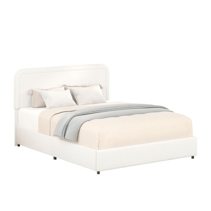Lez Queen Size Platform Bed with 2 Storage Drawers, Ivory Boucle Upholstery image number 0