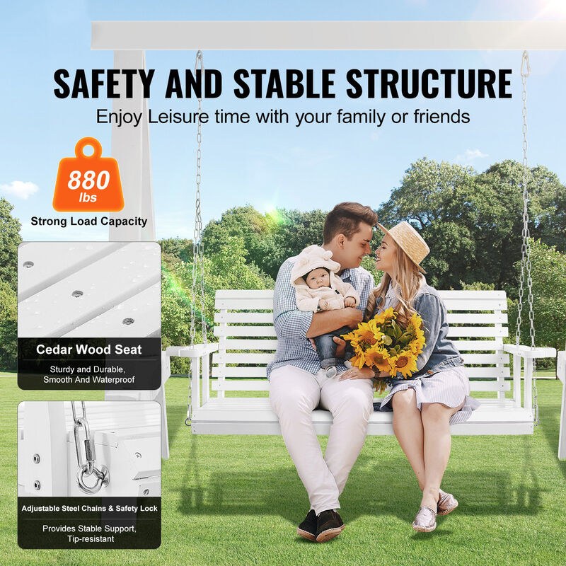 Patio Swing Chair Bench – Wooden Porch Swing with Chains, Strong Load Capacity for Backyard, Deck, or Outdoor Space