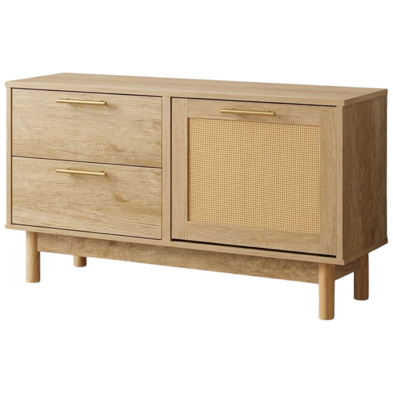 Rattan Shoe Bench with Flip-Top Drawers, Storage Organizer for Entryway image number 0