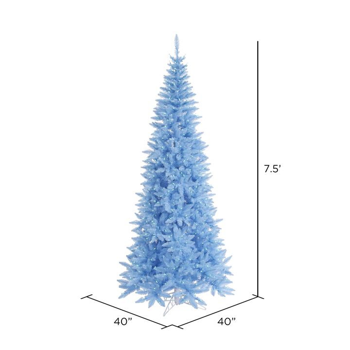 Vickerman 7.5' Sky Blue Fir Slim Artificial Christmas Tree, Blue Dura-lit LED Lights - Faux Blue Christmas Tree - Seasonal Indoor Home Decor