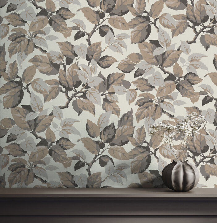 Canopy Beige Leaf Wallpaper