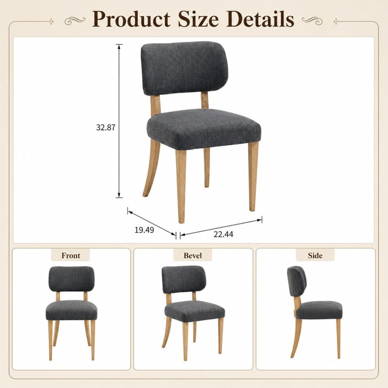 GOODSILO Set of 2 Fabric Upholstered Wooden Dining Chairs, Mid-Century Modern Farmhouse Style for Kitchen, Dining Room & Small Spaces image number 1