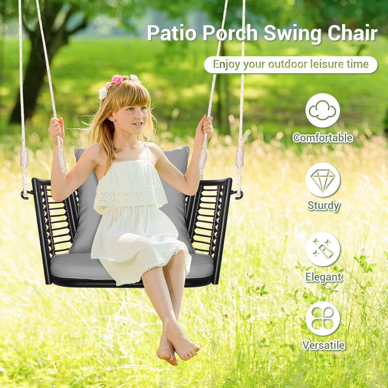 Mondawe Porch Swing Patio Hanging Rattan Chair with Zippered Cushions and Rope