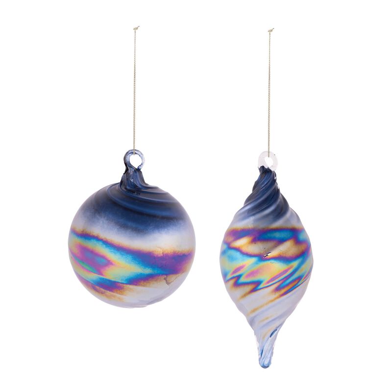 Set of 12 Iridescent Glass Ornaments &ndash; Swirl Patterned Christmas Tree Decorations for Elegant & Contemporary Holiday Styling