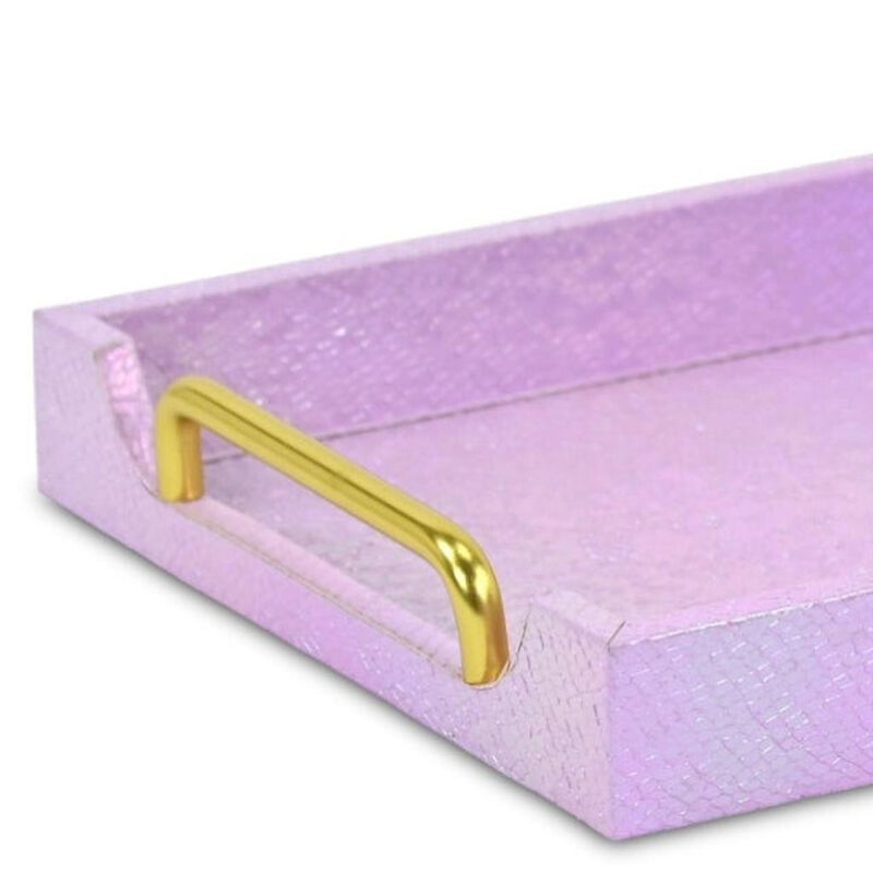 HomeRoots 16" Pink Faux Shagreen Serving Tray With Handles image number 5