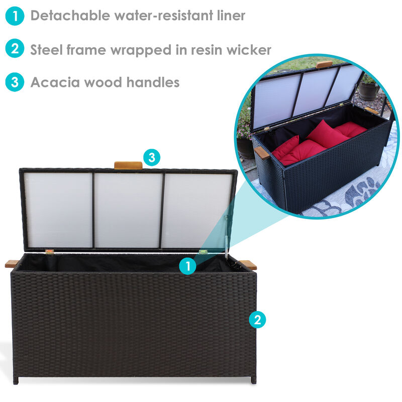 Sunnydaze Resin Wicker Indoor/Outdoor Storage Deck Box with Handles image number 5