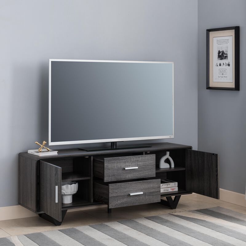 Distressed Grey & Black 60"W TV Stand with 4 Drawers and  2 Shelves