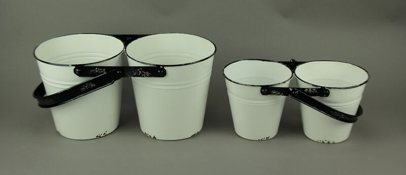 Rustic Black and White Metal Double Planters Set of 2 image number 2