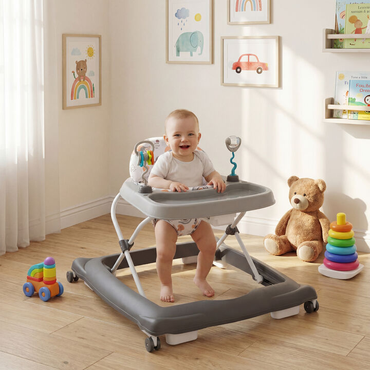 Foldable Baby Walker with Removable Seat and Adjustable Height