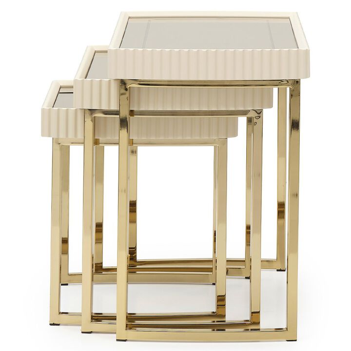 Michael Amini Lisbon Nesting Tables, Set of 3 - Silken Matte Cream