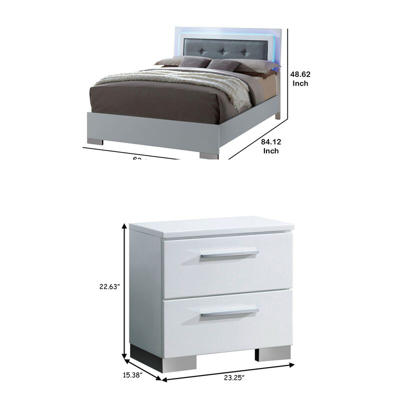 Queen Bedroom Set in White & Black Wood &ndash; 3 Piece Set with 2 Nightstands image number 7