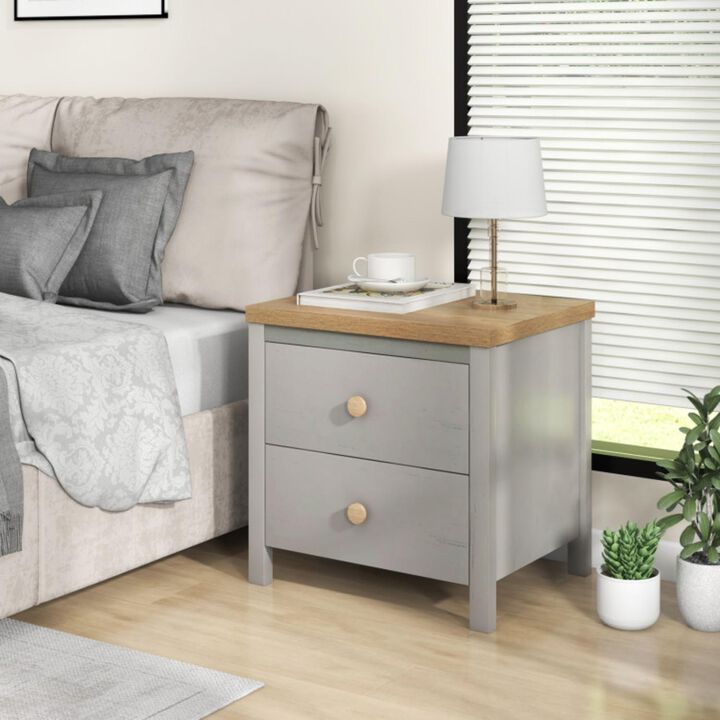 Hivvago 2-Drawer Nightstand with Rubber Wood Legs
