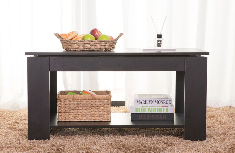 Modern Wood Coffee Table with Lift Tabletop, Black