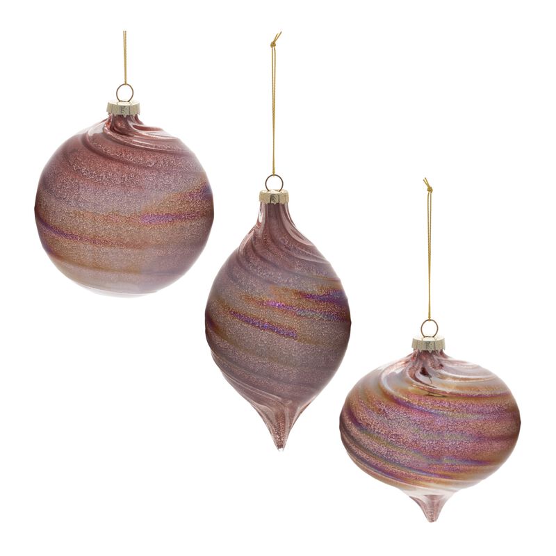6-Pack Iridescent Swirl Glass Ornaments – Shimmering Holiday Tree Decorations in Elegant Globe Design