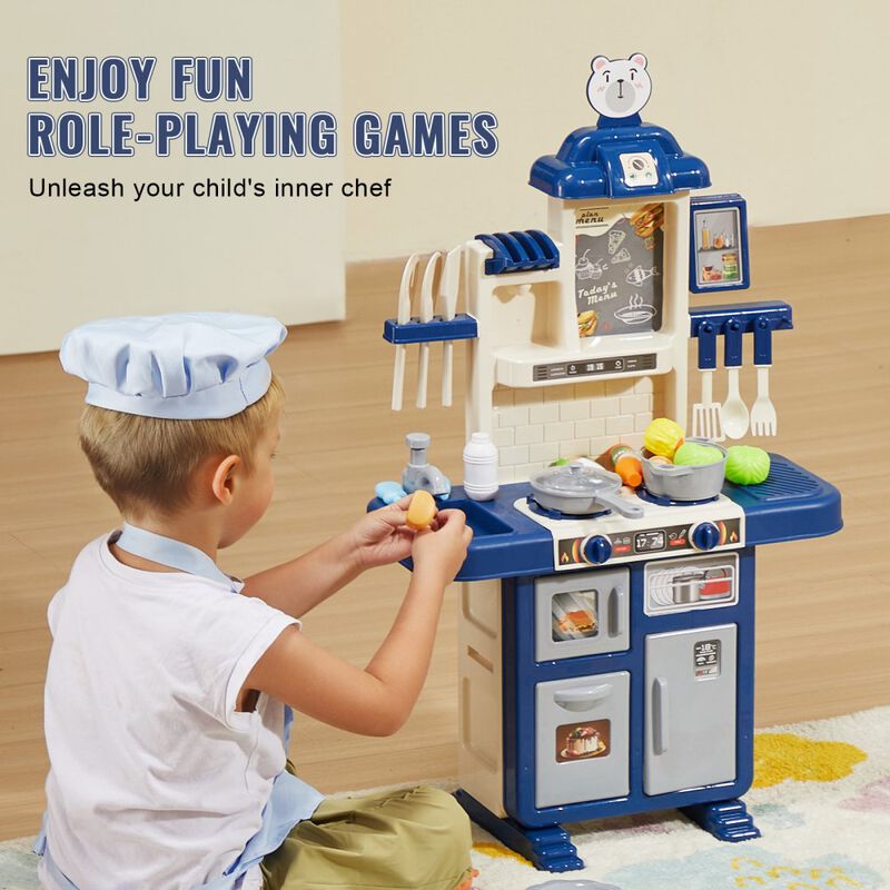 Pretend Cooking Toy Set for Kids, 48-Piece Kitchen Playset with Utensils and Food