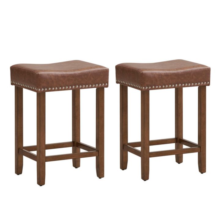 Hivvago 24 Inch Upholstered PU Leather Bar Stools Set of 2