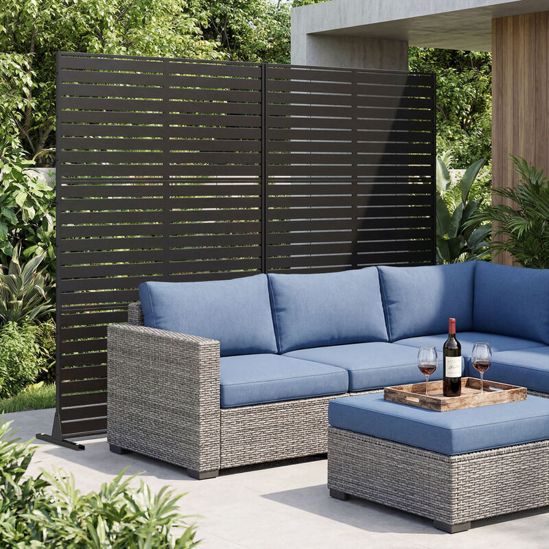 Outdoor Privacy Decorative Divider Screen Panel with Stand and Expansion Bolts for Garden Patio-Black image number 5