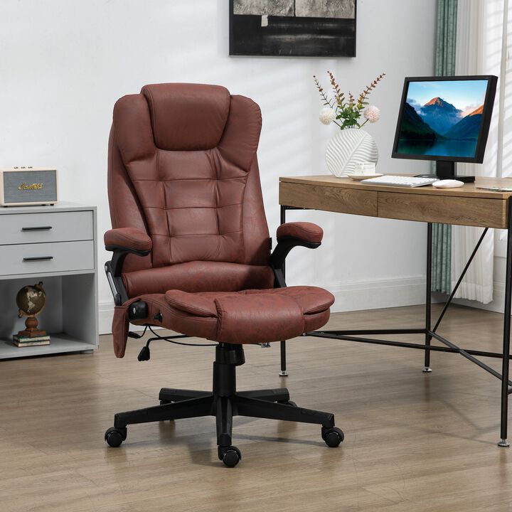 6 Point Vibrating Heated Massage Office Chair, Linen High Back Office Desk Chair, Reclining Backrest, Padded Armrests & Remote, Rust Red