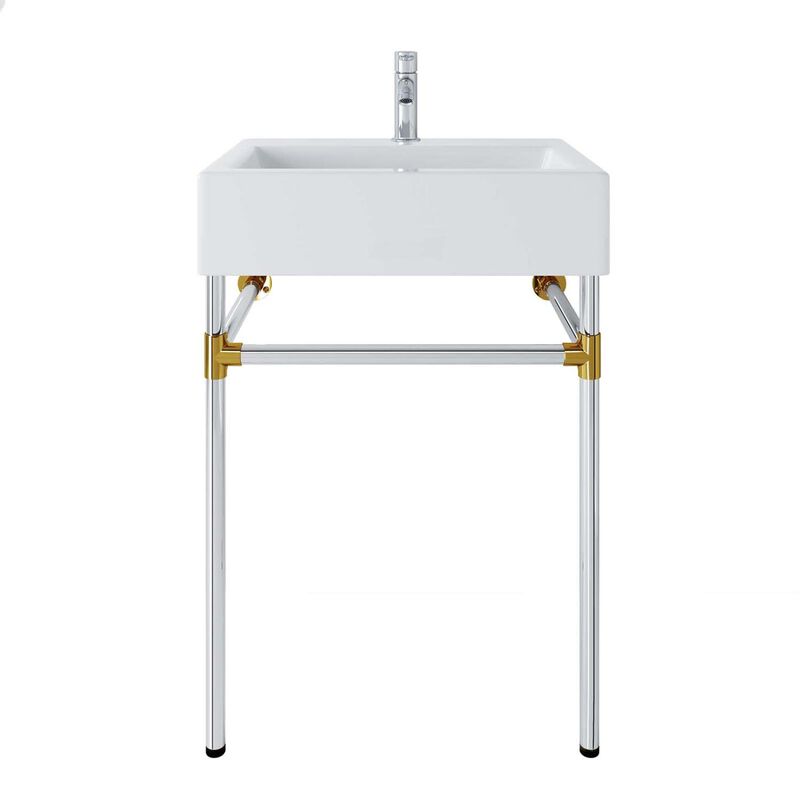 Modway Redeem 24" Wall-Mount Stainless Steel Bathroom Vanity in Silver/White image number 2