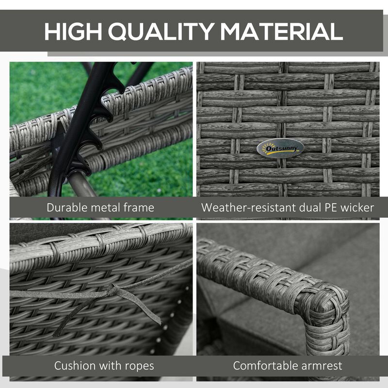 Dark Gray Patio Lounger: Wicker Chair with Adjustable Backrest