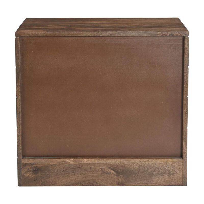 HomeRoots 22" Walnut Wood Carved Geometric Two Drawer Nightstand image number 3
