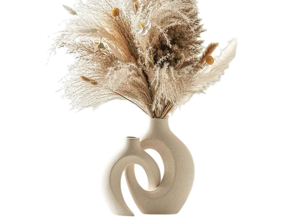 Snuggle Hollow Set of 2 Ceramic Vases &ndash; Nordic Modern Boho Decorative Flower D&eacute;cor