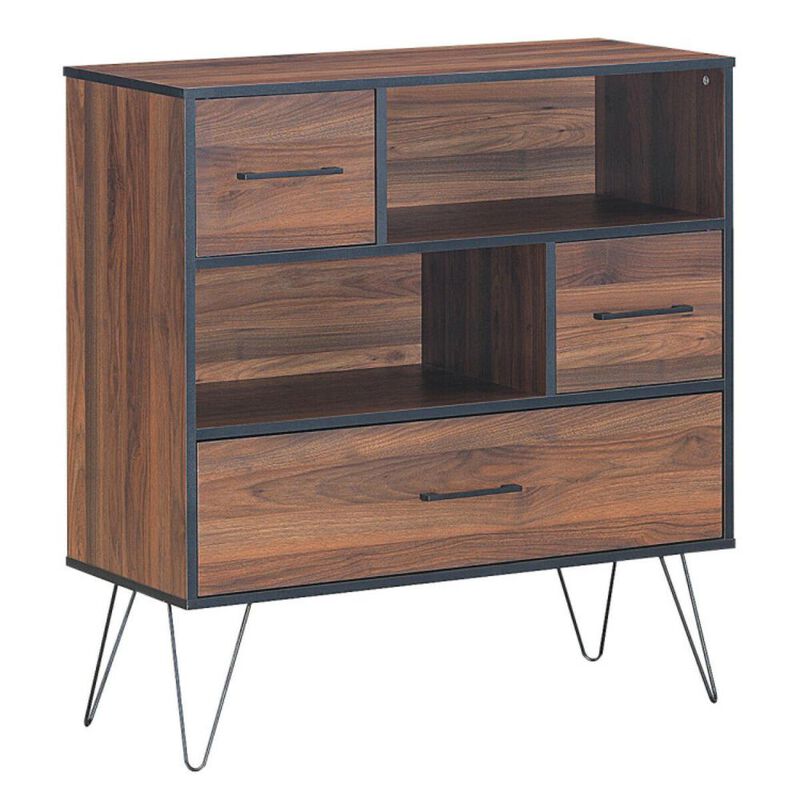 Hivvago 3-Tier Wood Storage Cabinet with Drawers and 4 Metal Legs