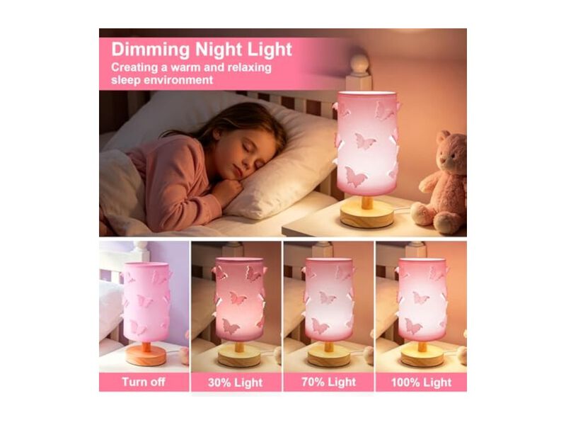 Dimmable 3 Color Princess Wood Butterfly Table Lamp For Living Room Bedroom Pink image number 2