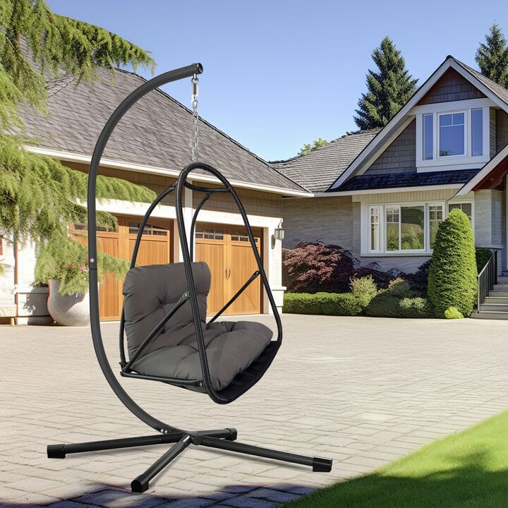 Swing Egg Chair with Stand Indoor Outdoor Wicker Rattan Patio Basket Hanging Chair