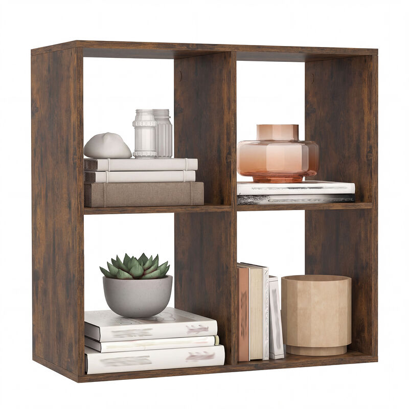 4 Cube Bookcase with Back Guardrail for Bedroom Storage image number 3